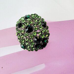 Green Rhinestone Adjustable Ring Size 7